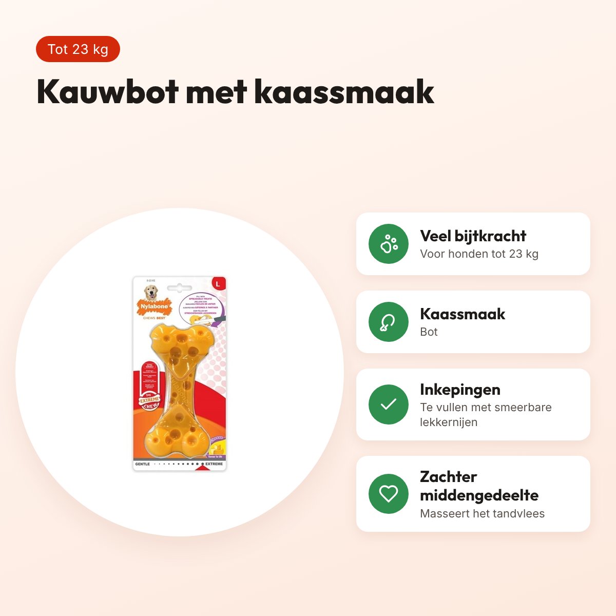 Nylabone Dura Chew Cheese Bone kauwspeeltje kaassmaak – tot 23 kg – voordelen