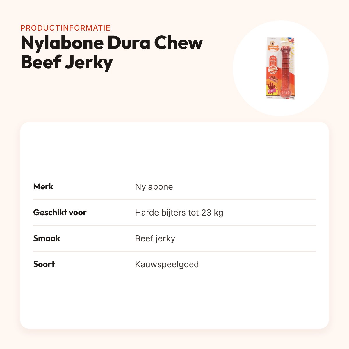 Nylabone Dura Chew kauwspeelgoed Beef Jerky – harde bijters tot 23 kg – productinformatie