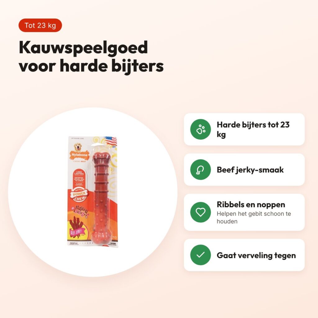 Nylabone Dura Chew kauwspeelgoed Beef Jerky – harde bijters tot 23 kg – voordelen