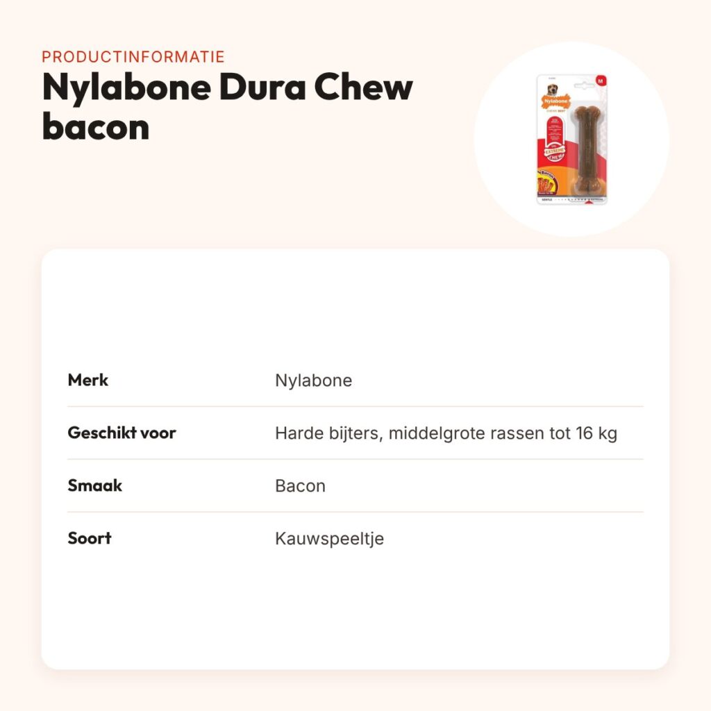 Nylabone Dura Chew kauwspeeltje baconsmaak – harde bijters tot 16 kg – productinformatie
