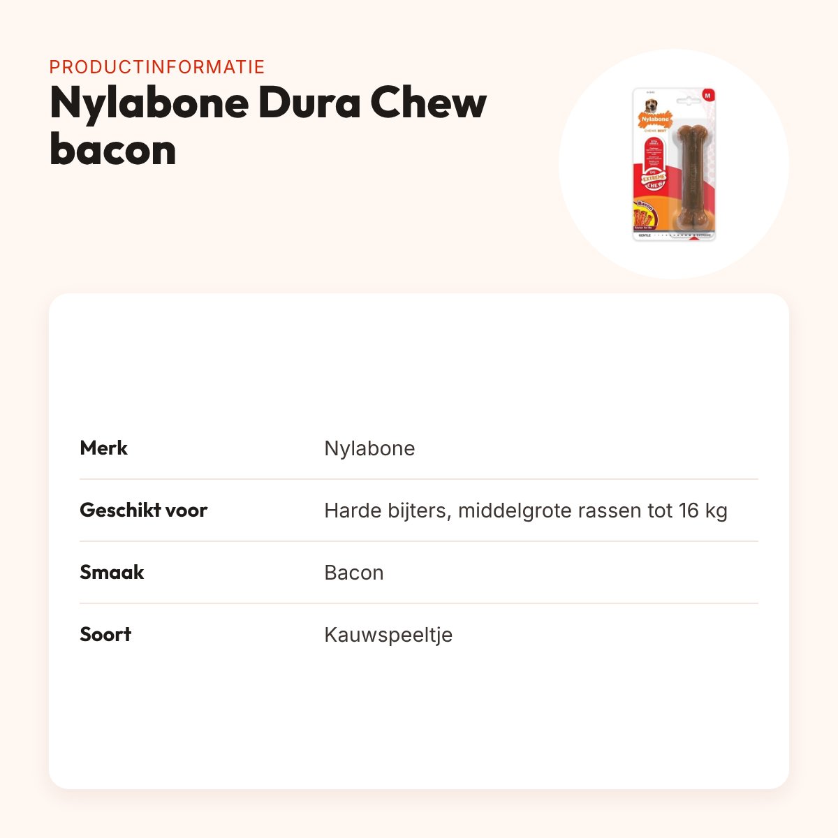 Nylabone Dura Chew kauwspeeltje baconsmaak – harde bijters tot 16 kg – productinformatie