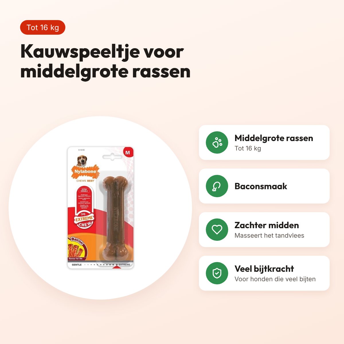 Nylabone Dura Chew kauwspeeltje baconsmaak – harde bijters tot 16 kg – voordelen