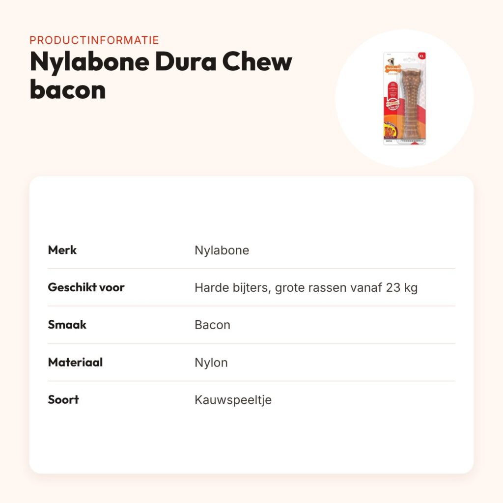 Nylabone Dura Chew kauwspeeltje baconsmaak – harde bijters vanaf 23 kg – productinformatie