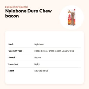 Nylabone Dura Chew kauwspeeltje baconsmaak – harde bijters vanaf 23 kg – productinformatie