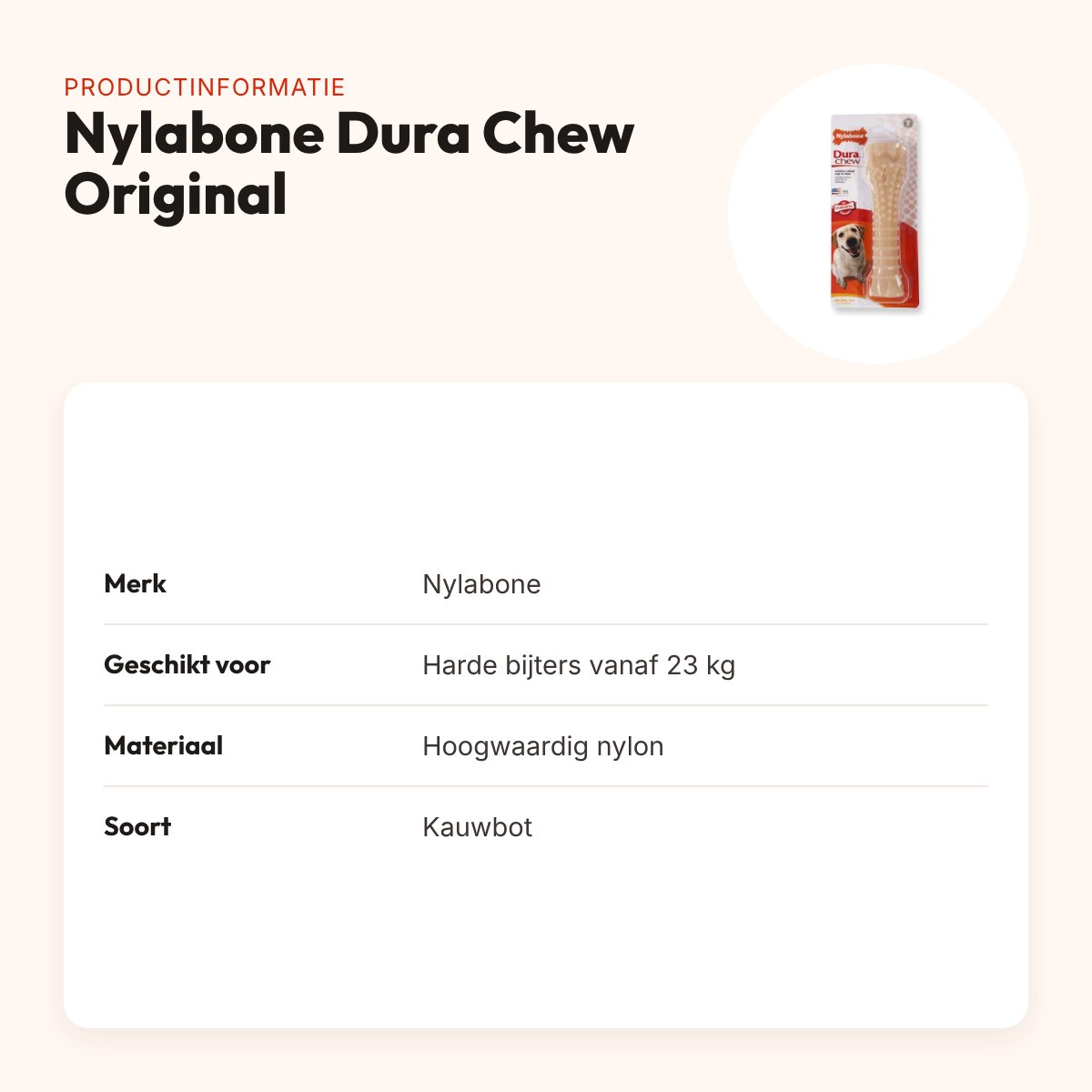 Nylabone Dura Chew Original kauwbot – harde bijters vanaf 23 kg – productinformatie