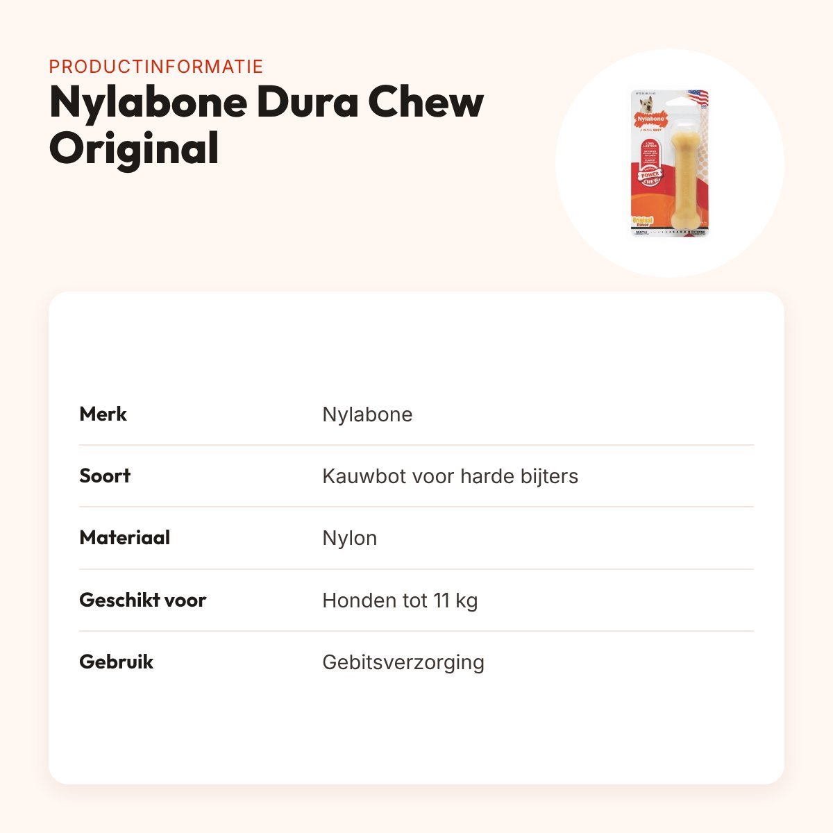 Nylabone Dura Chew Original kauwbot voor harde bijters – tot 11 kg – productinformatie