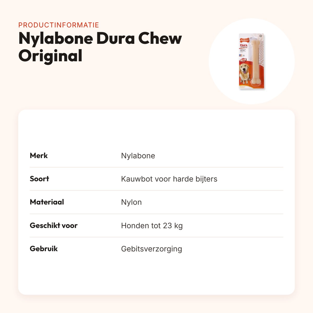 Nylabone Dura Chew Original kauwbot voor harde bijters – tot 23 kg – productinformatie