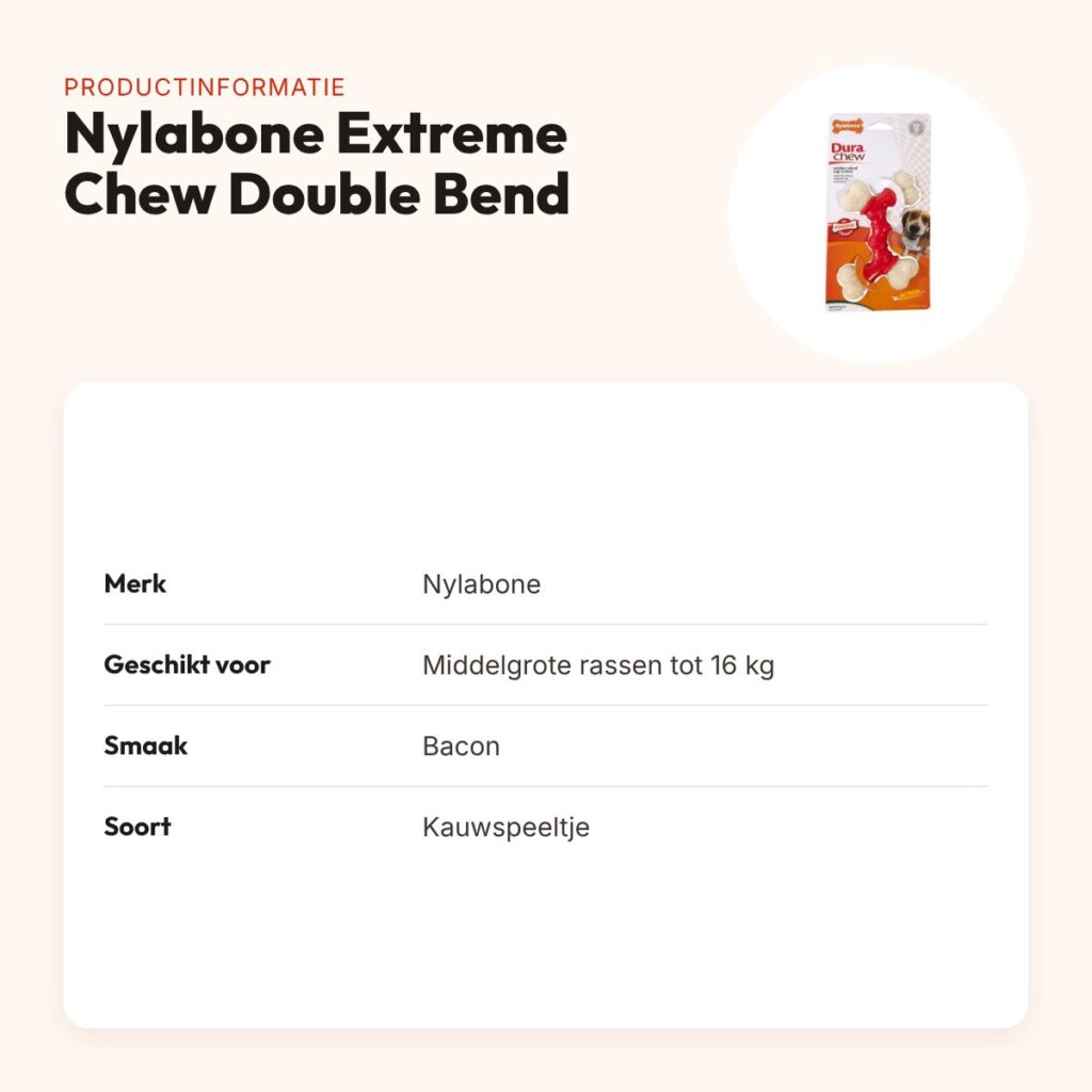 Nylabone Extreme Chew Double Bend kauwspeeltje baconsmaak – tot 16 kg – productinformatie