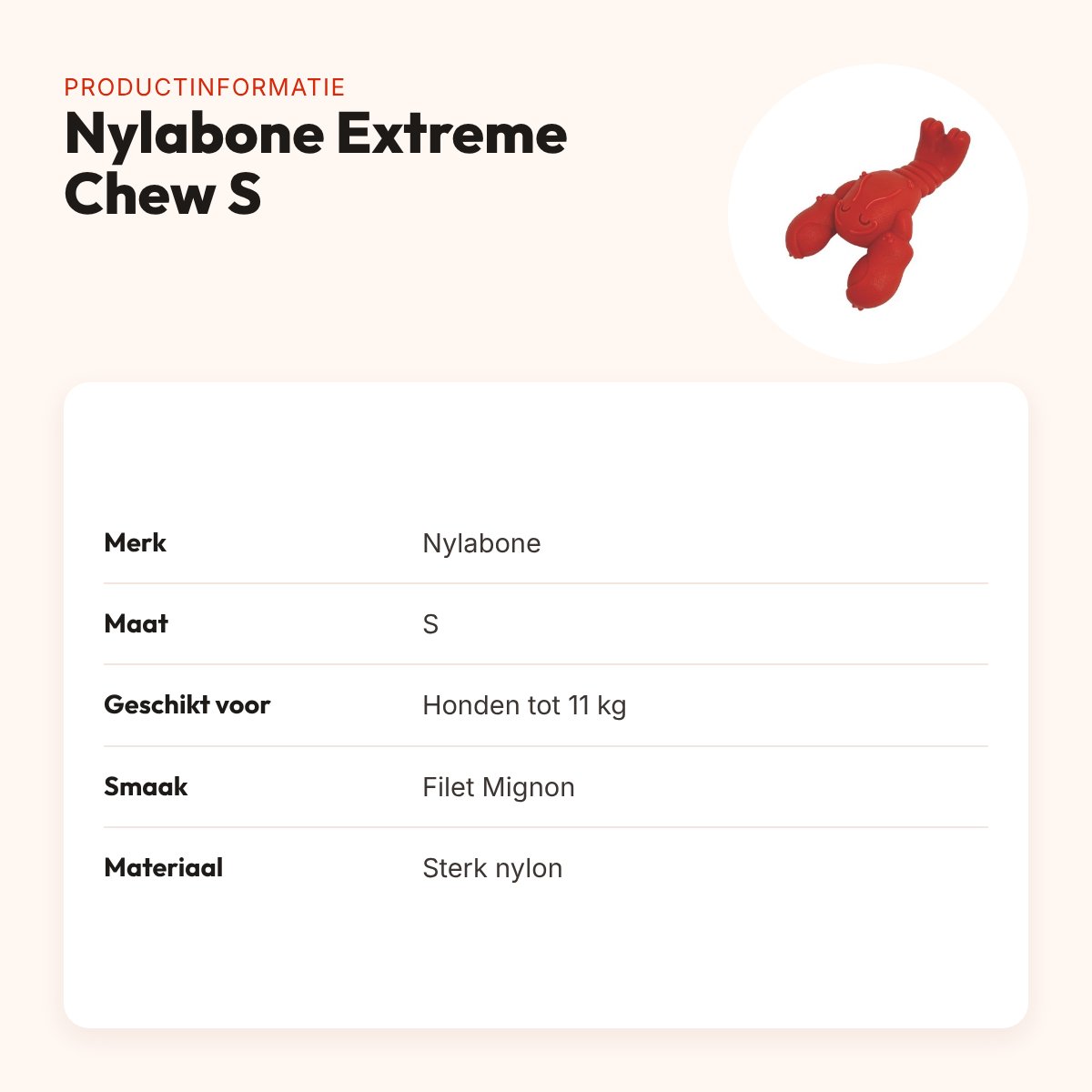 Nylabone Extreme Chew kauwspeeltje Lobster Filet Mignon S tot 11 kg – productinformatie