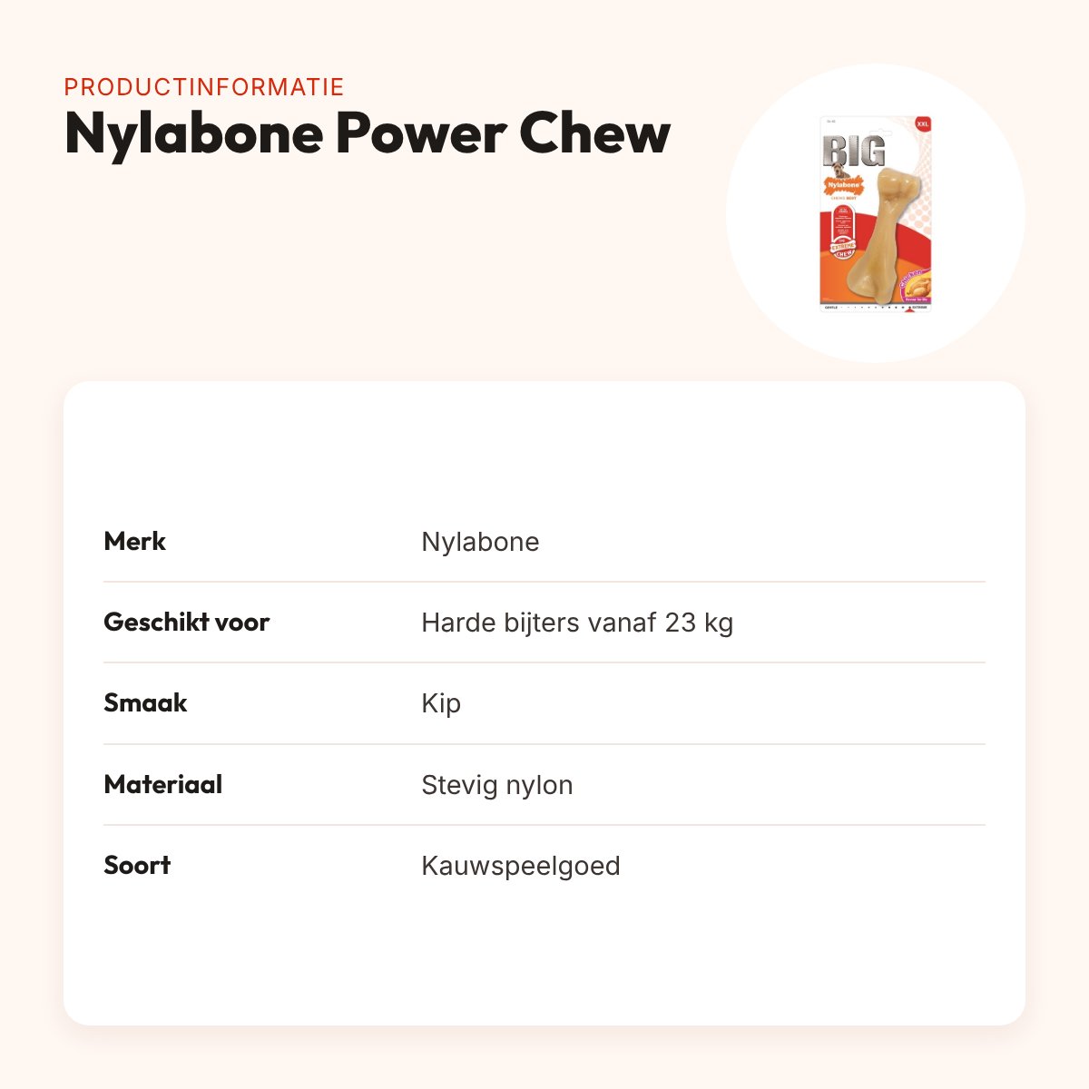 Nylabone Power Chew kauwspeelgoed kipsmaak – harde bijters vanaf 23 kg – productinformatie