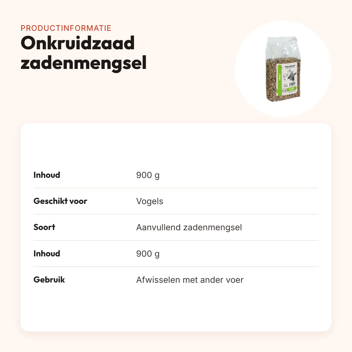 Onkruidzaad 900 g – aanvullend zadenmengsel voor vogels – productinformatie