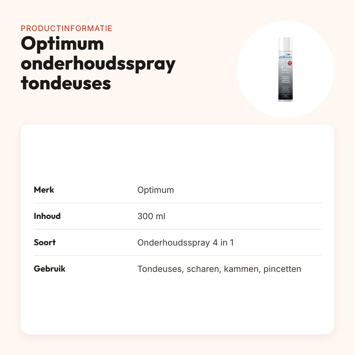 Optimum onderhoudsspray voor tondeuses 4 in 1 300 ml – productinformatie