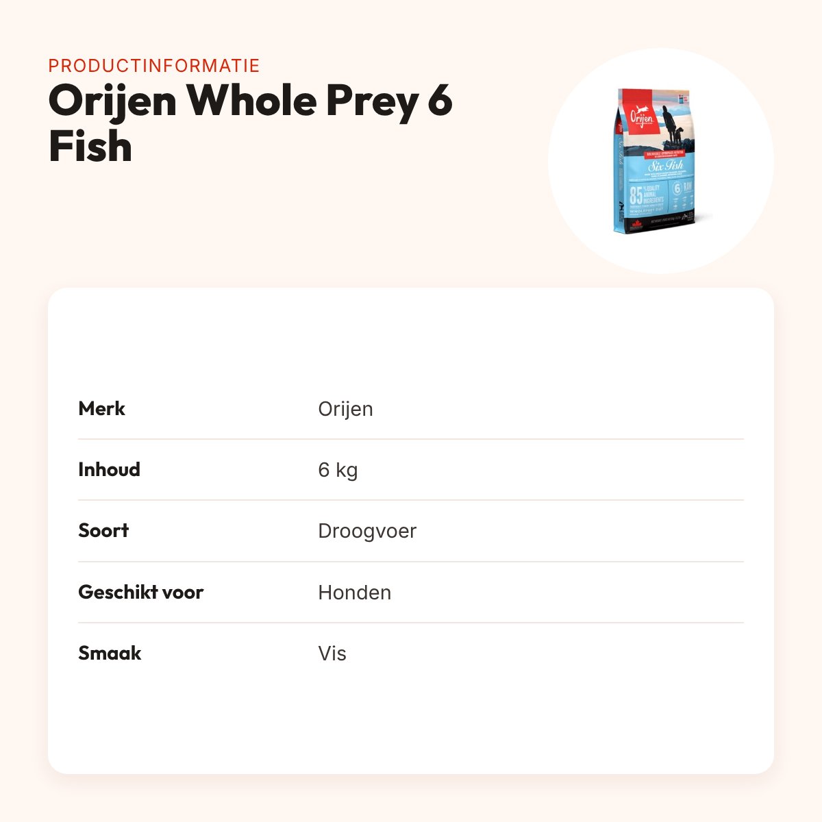 Orijen hondenvoer Whole Prey 6 Fish 6 kg – droogvoer met vis – productinformatie