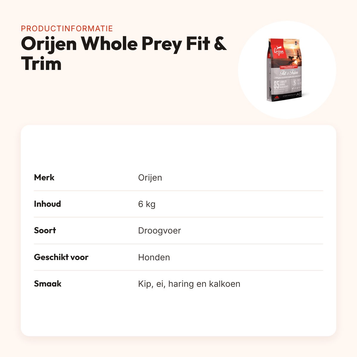Orijen hondenvoer Whole Prey Fit & Trim 6 kg – productinformatie