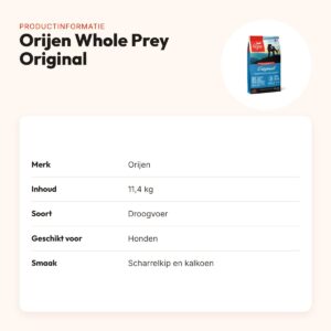 Orijen hondenvoer Whole Prey Original 11,4 kg – scharrelkip en kalkoen – productinformatie