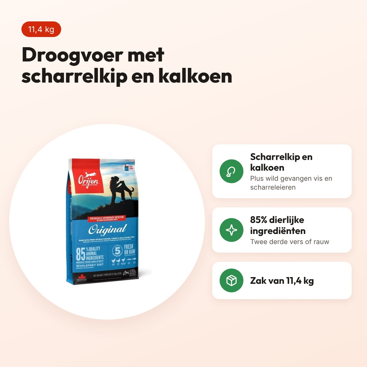 Orijen hondenvoer Whole Prey Original 11,4 kg – scharrelkip en kalkoen – voordelen