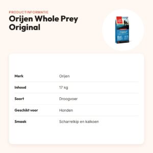 Orijen hondenvoer Whole Prey Original 17 kg – scharrelkip en kalkoen – productinformatie