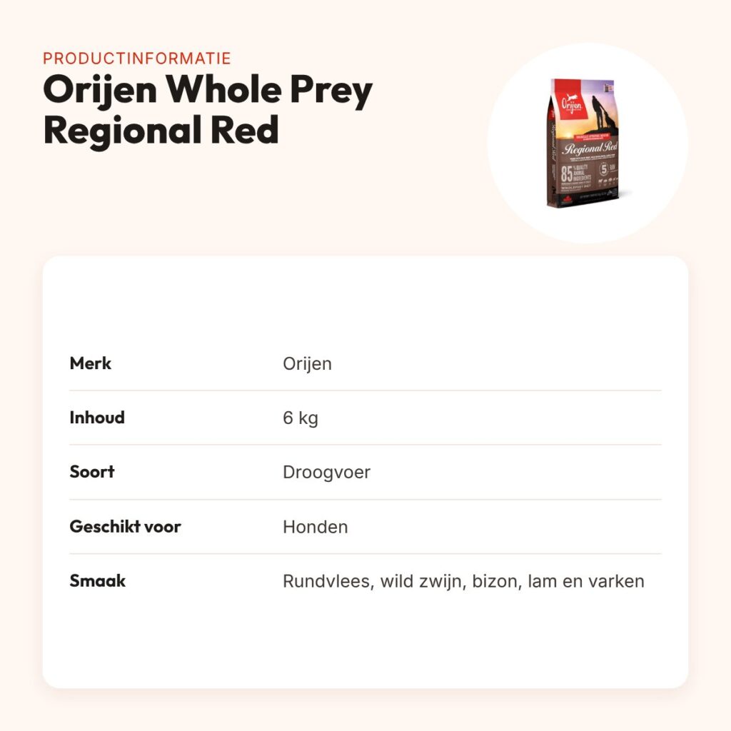 Orijen hondenvoer Whole Prey Regional Red 6 kg – rood vlees – productinformatie