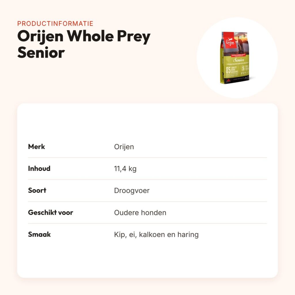 Orijen hondenvoer Whole Prey Senior 11,4 kg – productinformatie
