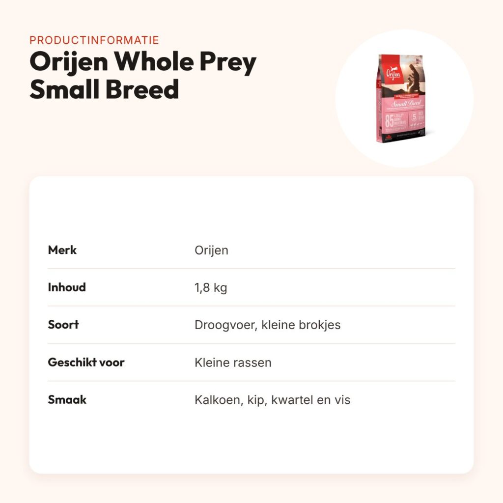 Orijen hondenvoer Whole Prey Small Breed 1,8 kg – kleine brokjes – productinformatie
