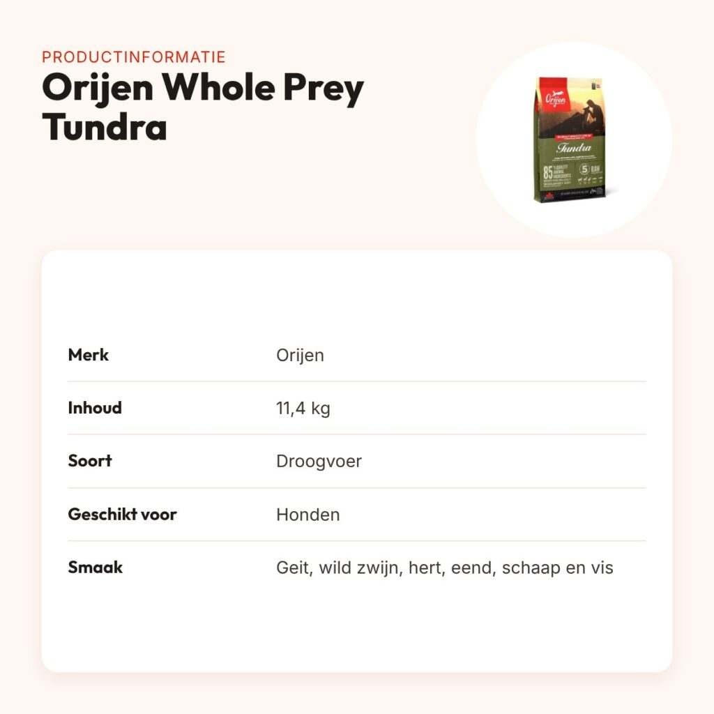 Orijen hondenvoer Whole Prey Tundra 11,4 kg – wild en vis – productinformatie
