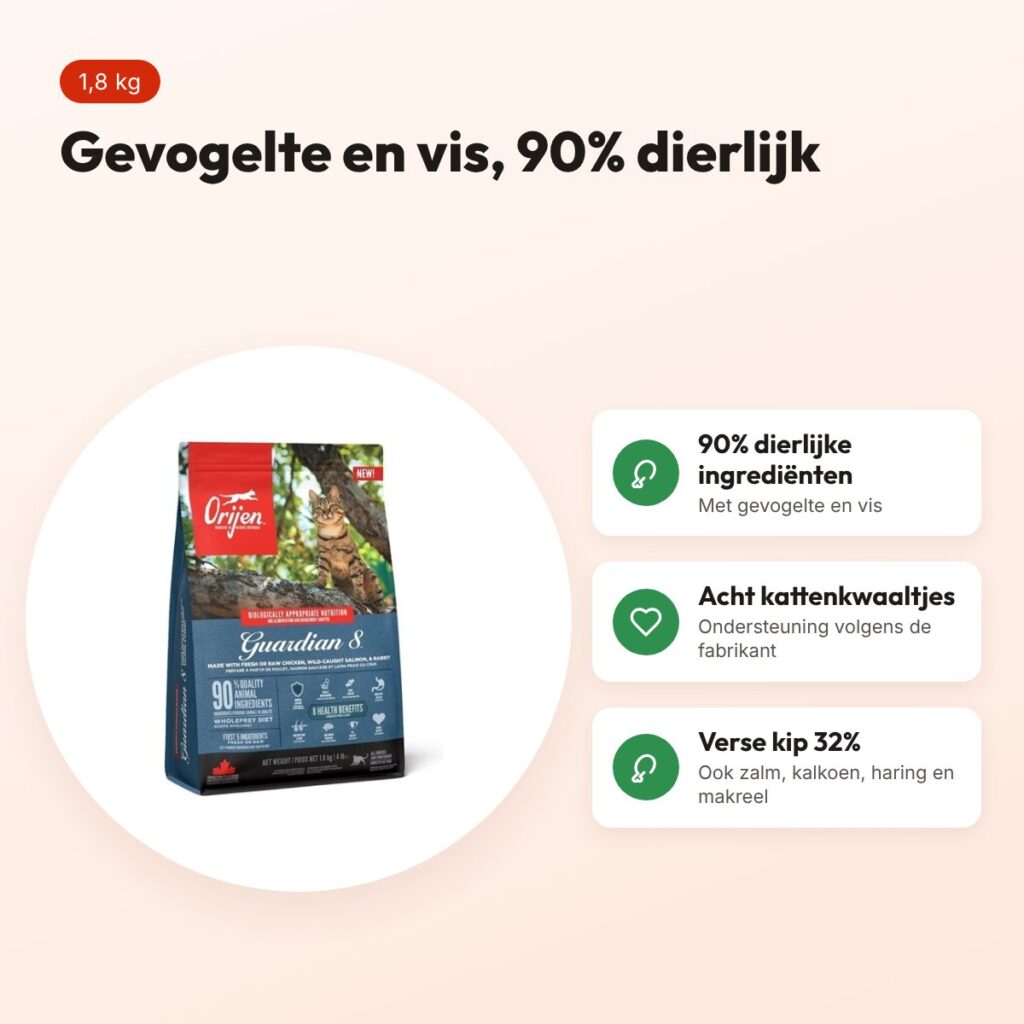 Orijen kattenvoer Guardian 8 Cat 1,8 kg – gevogelte en vis – voordelen