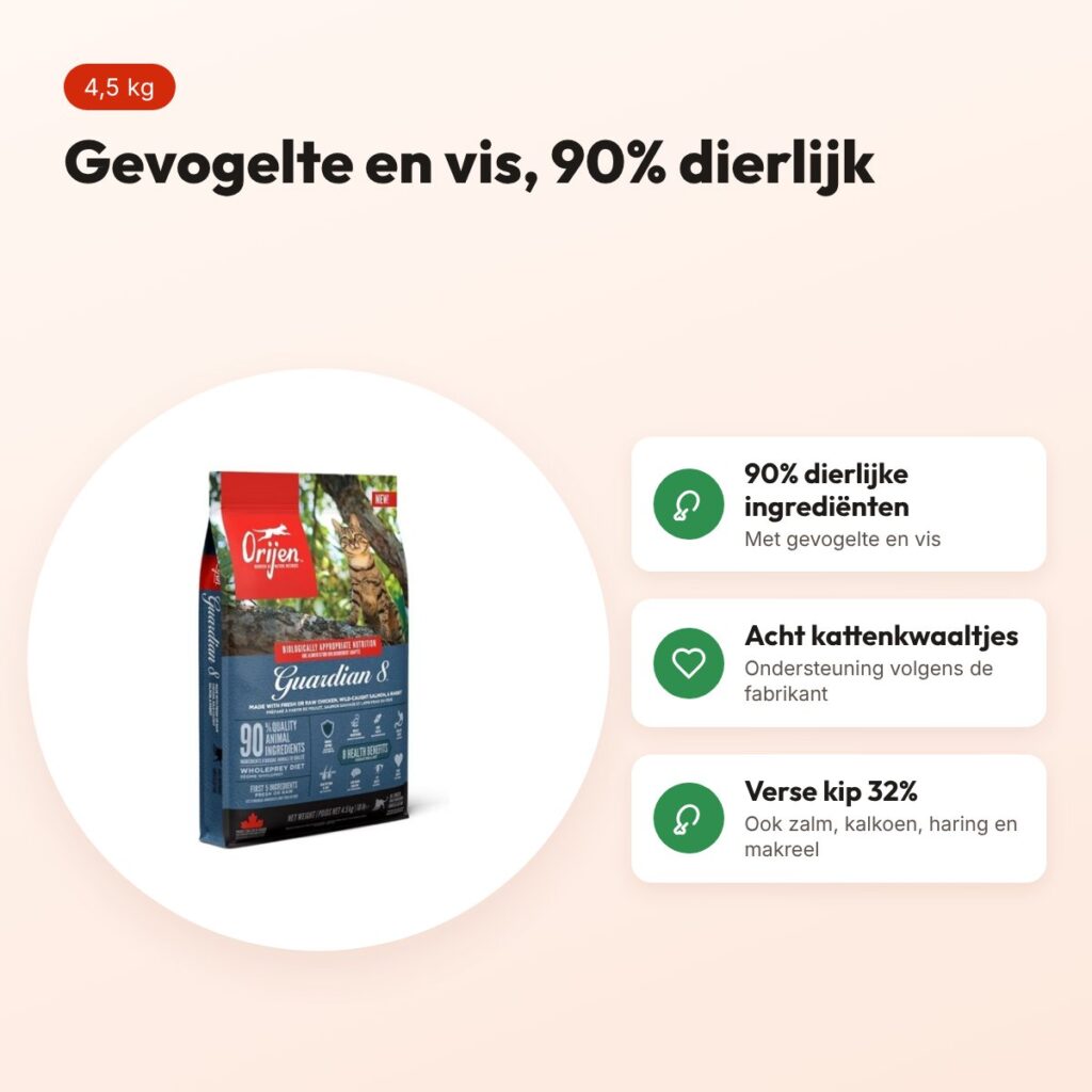 Orijen kattenvoer Guardian 8 Cat 4,5 kg – gevogelte en vis – voordelen