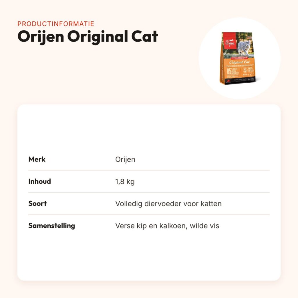 Orijen kattenvoer Original Cat 1,8 kg – verse kip en kalkoen – productinformatie