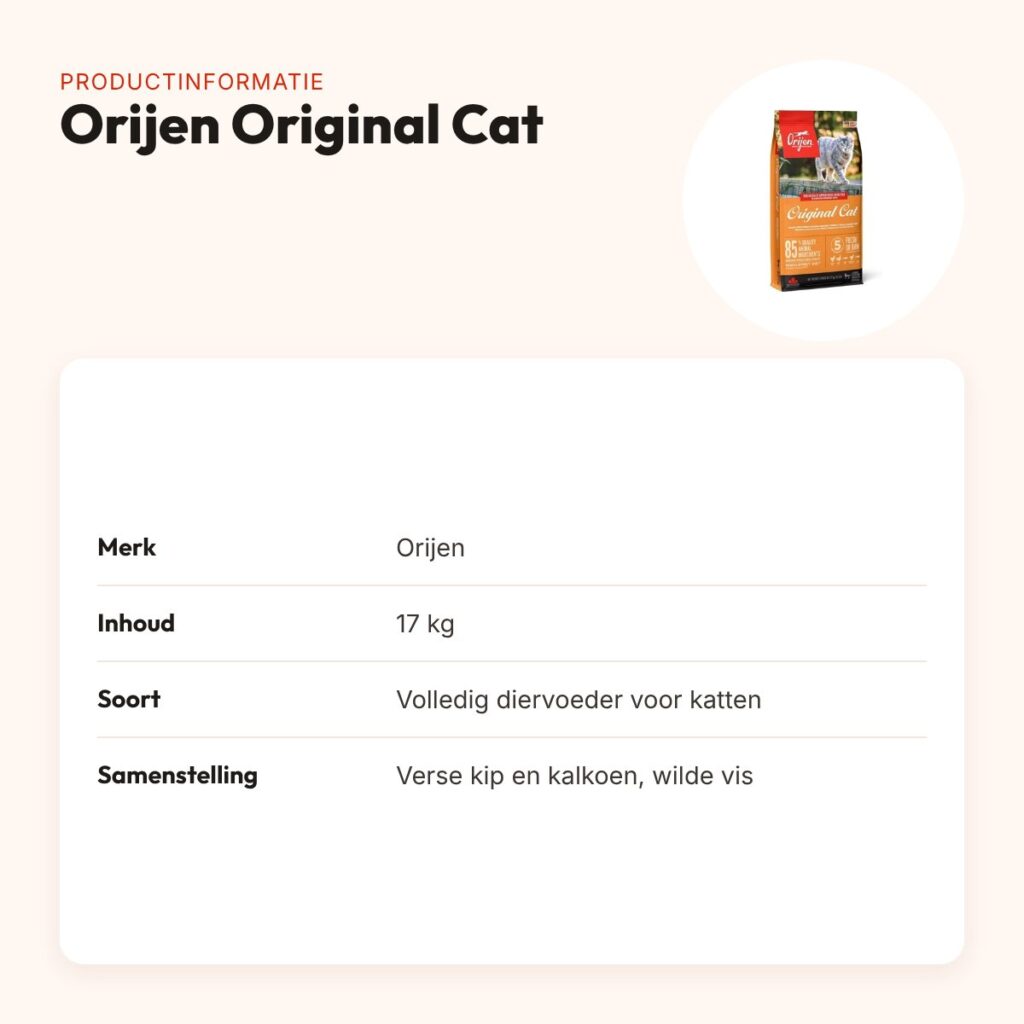 Orijen kattenvoer Original Cat 17 kg – kip, kalkoen en vis – productinformatie