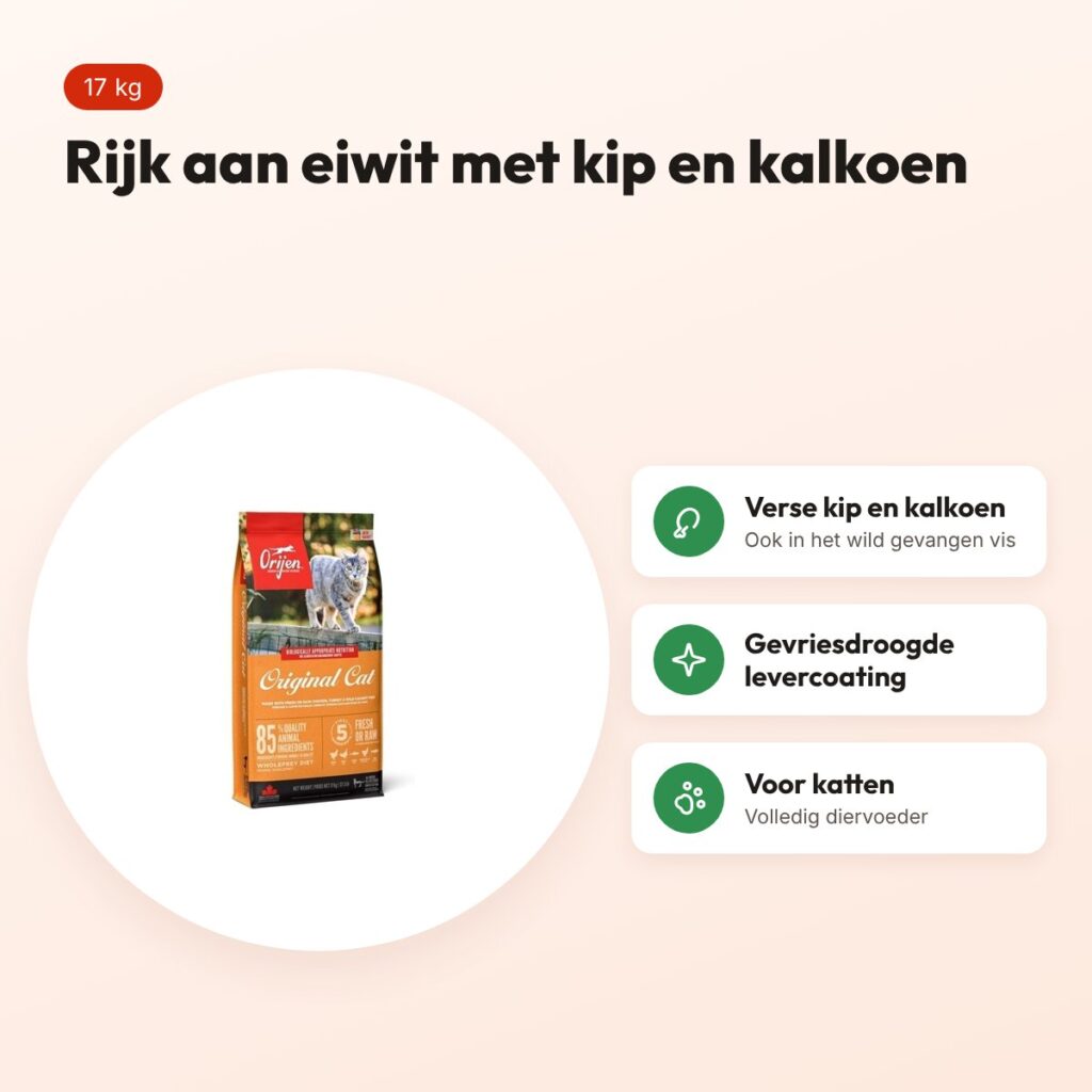 Orijen kattenvoer Original Cat 17 kg – kip, kalkoen en vis – voordelen