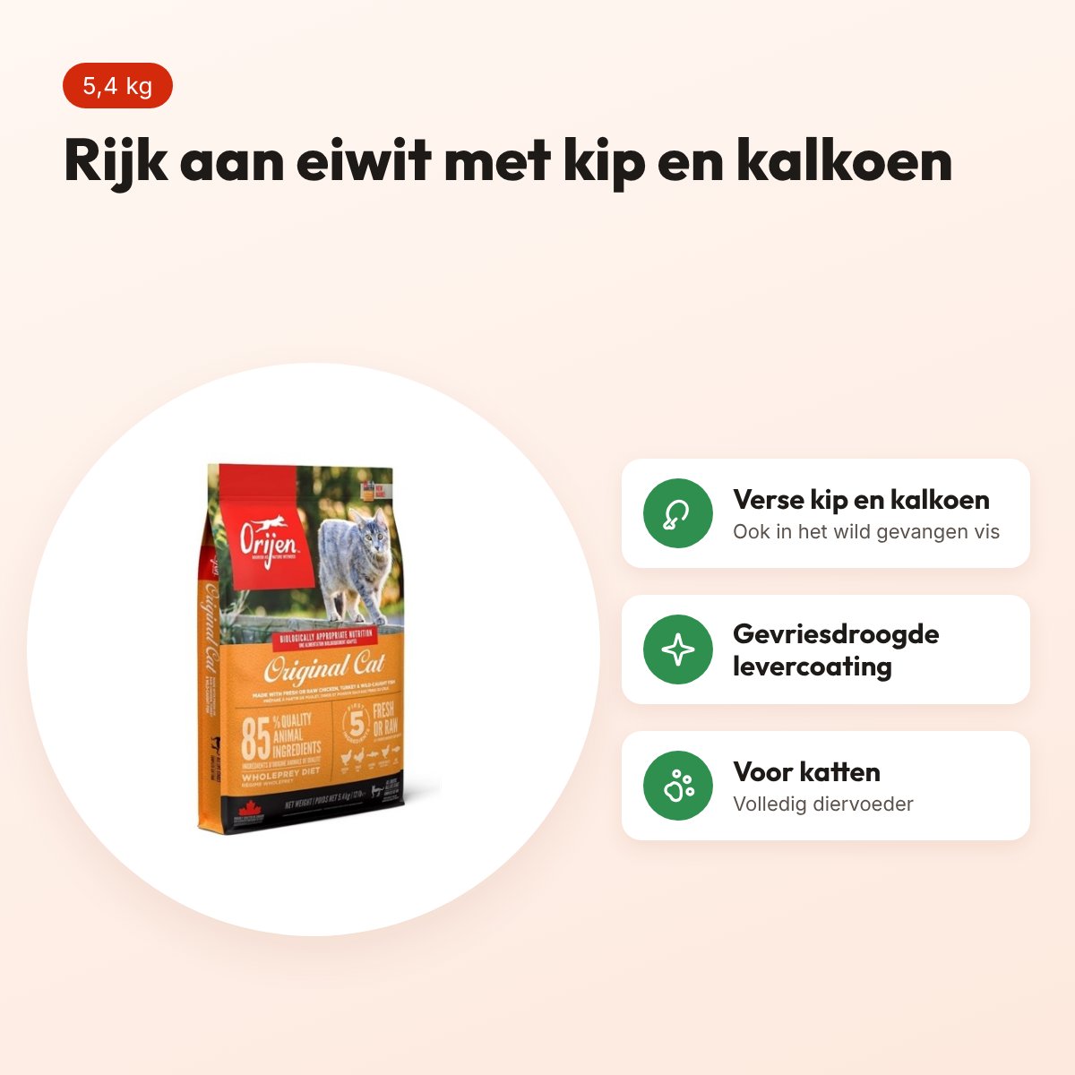 Orijen kattenvoer Original Cat 5,4 kg – kip, kalkoen en vis – voordelen
