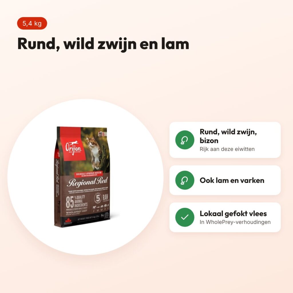 Orijen kattenvoer Regional Red Cat 5,4 kg – rund, wild zwijn en lam – voordelen
