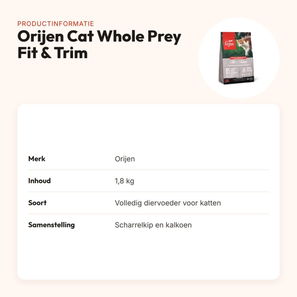 Orijen kattenvoer Whole Prey Fit & Trim 1,8 kg – scharrelkip en kalkoen – productinformatie