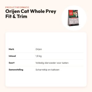 Orijen kattenvoer Whole Prey Fit & Trim 1,8 kg – scharrelkip en kalkoen – productinformatie