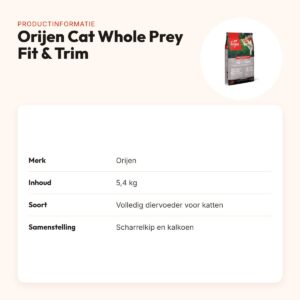 Orijen kattenvoer Whole Prey Fit & Trim 5,4 kg – scharrelkip en kalkoen – productinformatie