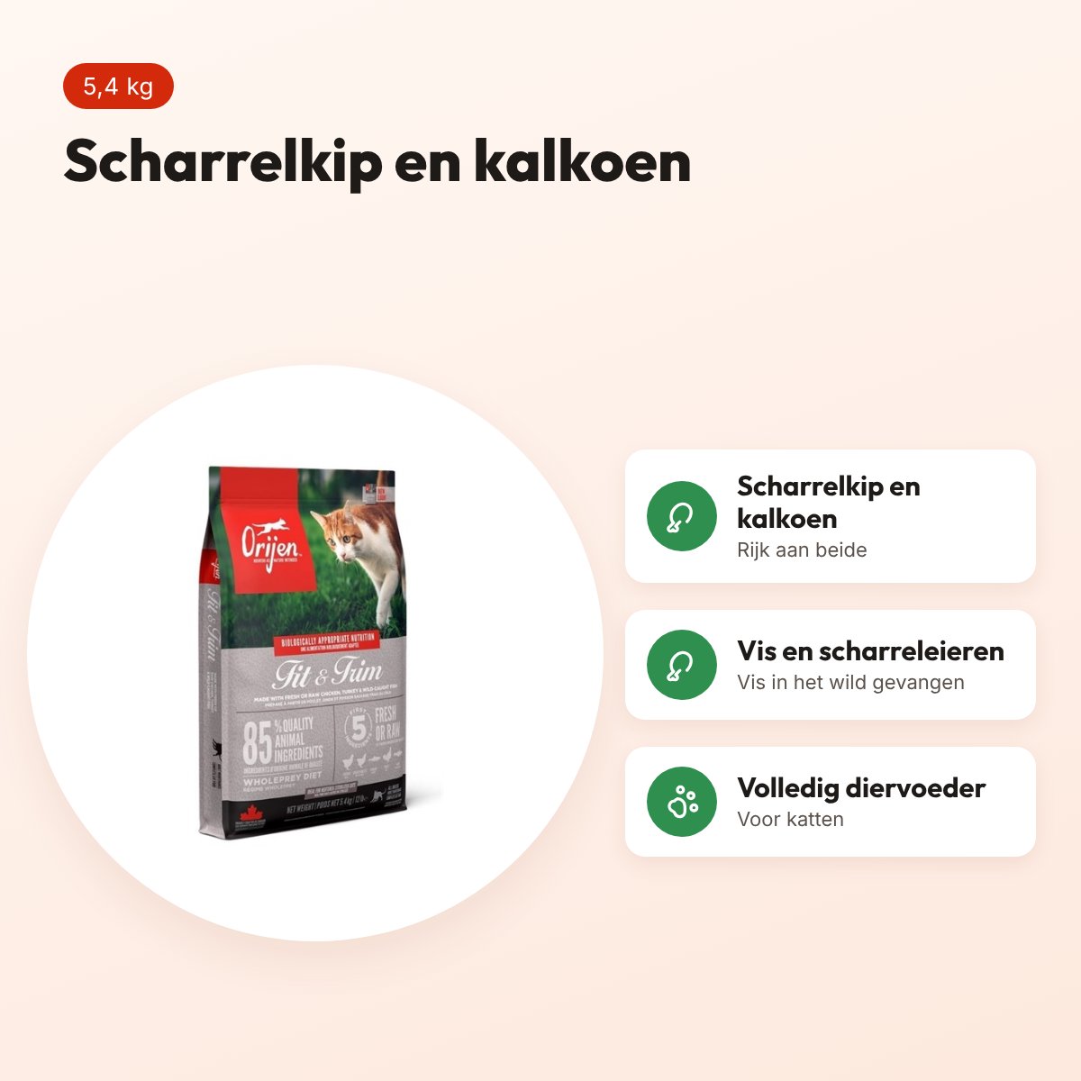 Orijen kattenvoer Whole Prey Fit & Trim 5,4 kg – scharrelkip en kalkoen – voordelen