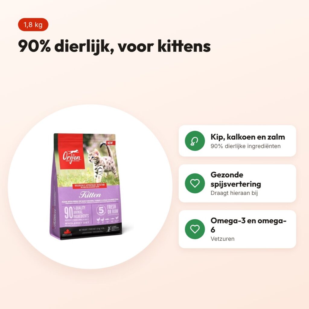 Orijen kittenvoer Kitten 1,8 kg – kip, kalkoen en zalm – voordelen