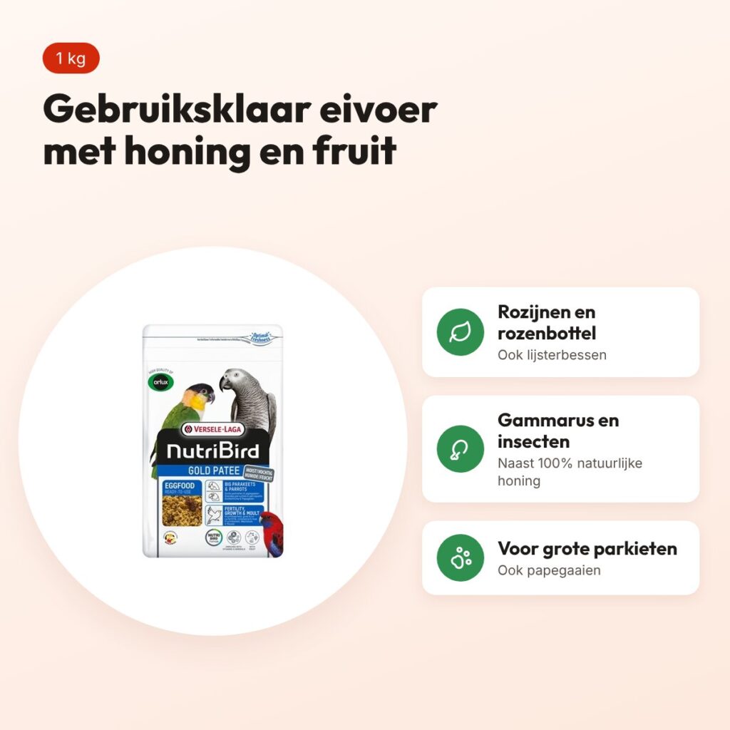 Orlux Gold Patée eivoer grote parkiet en papegaai 1 kg – gebruiksklaar – voordelen
