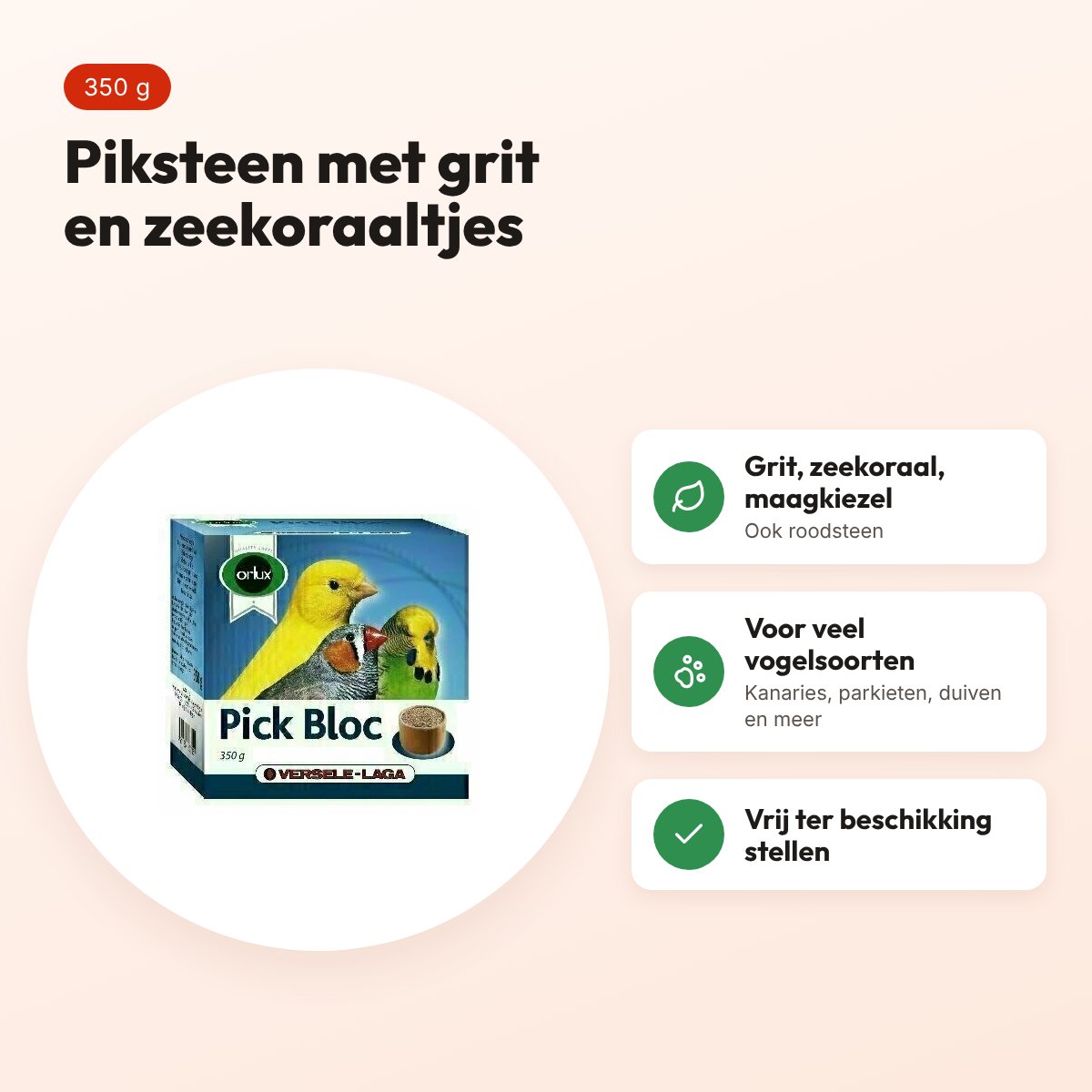 Orlux piksteen Pick Bloc voor vogels 350 g – mineralen – voordelen