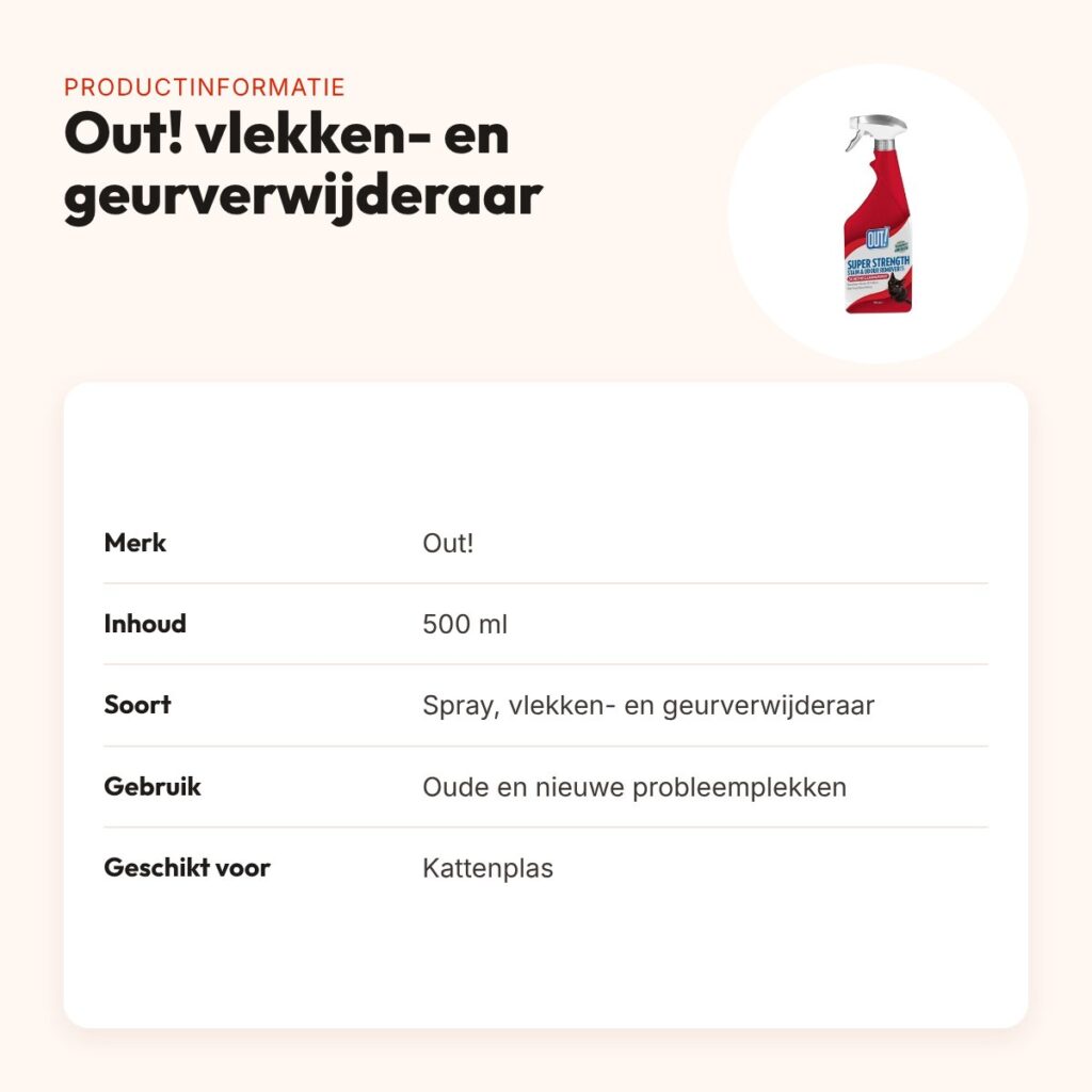 Out! vlekken- en geurverwijderaar 500 ml – spray voor kattenplas – productinformatie