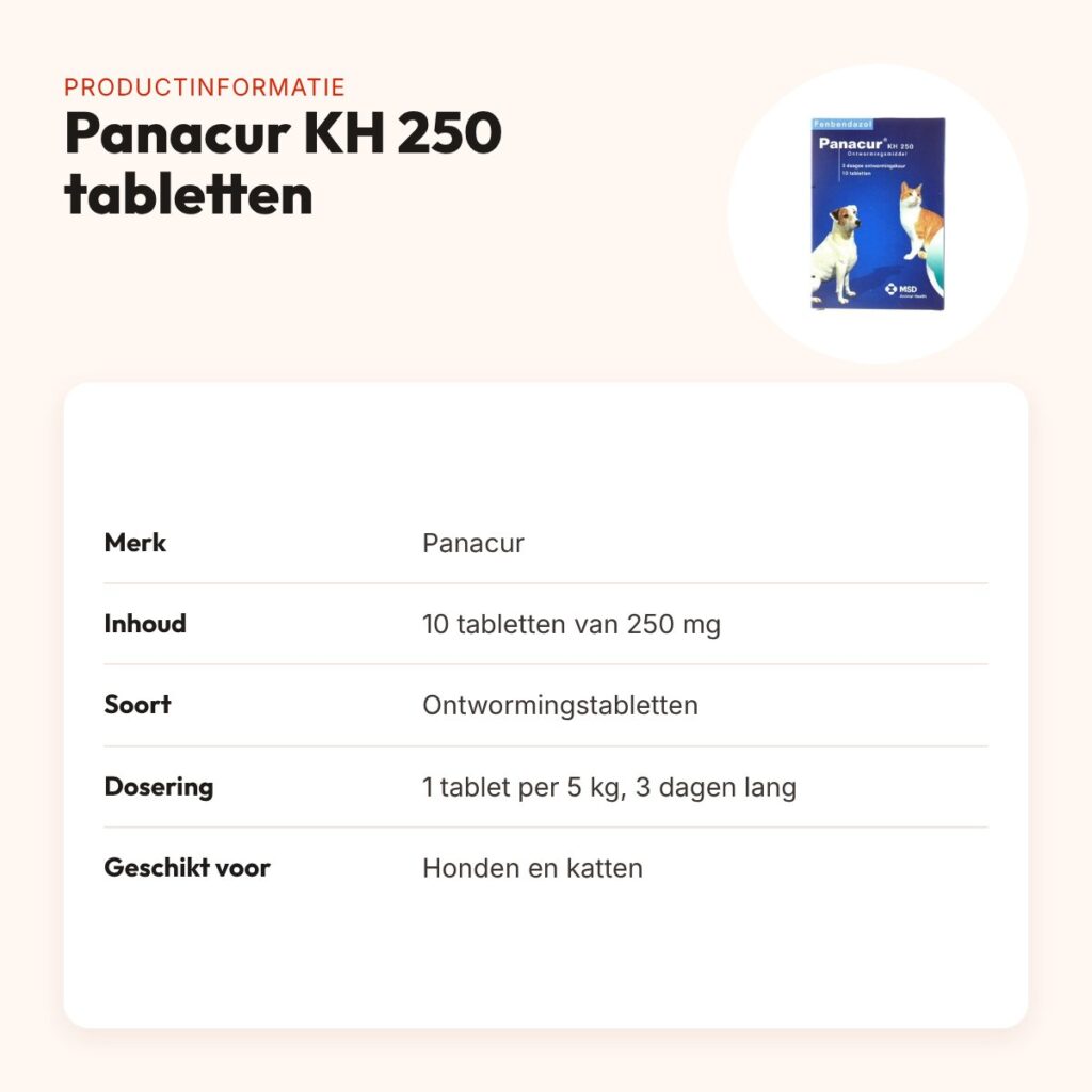 Panacur KH 250 ontwormingstabletten hond en kat 250 mg – 10 tabletten – productinformatie