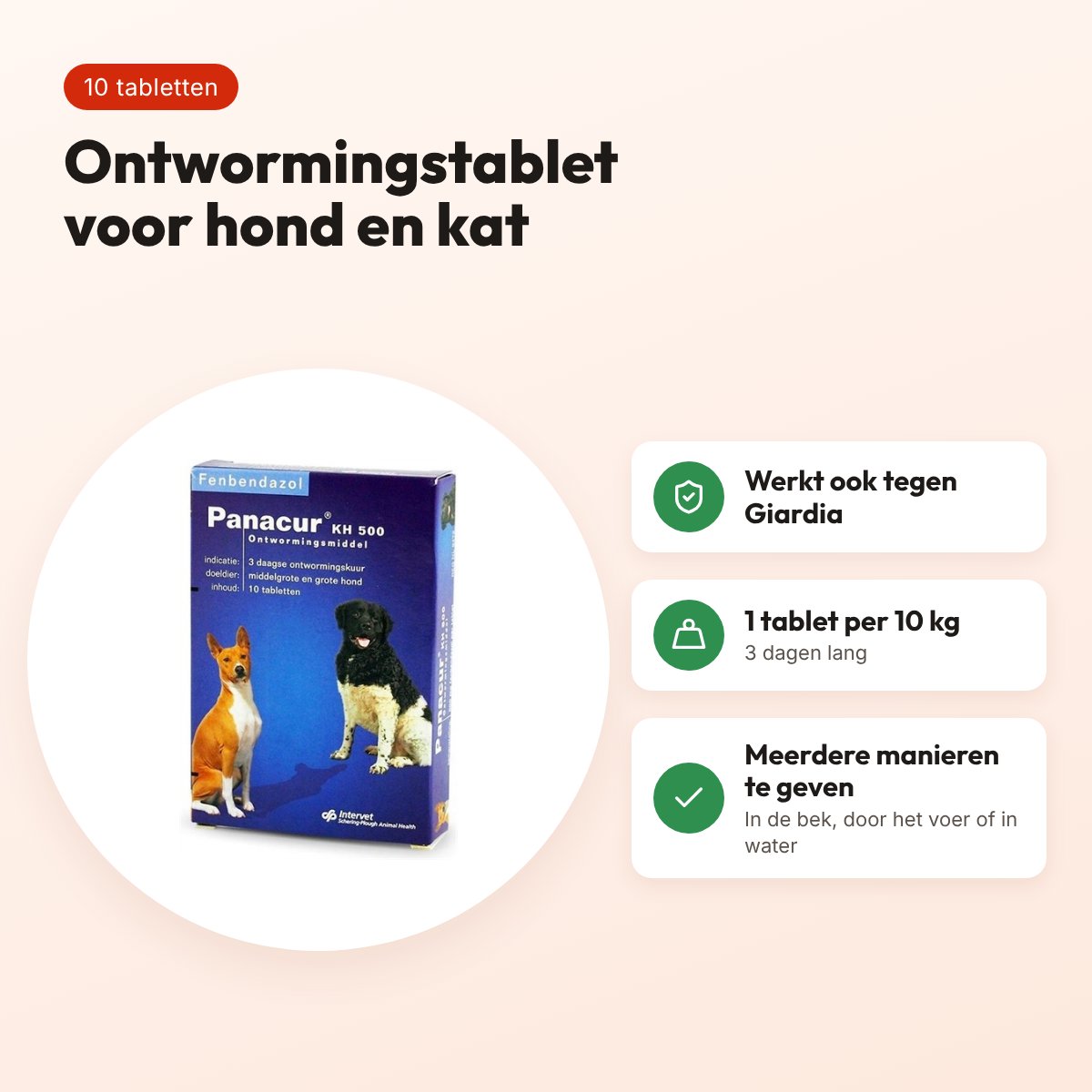 Panacur KH 500 ontwormingstabletten hond en kat 500 mg – 10 tabletten – voordelen