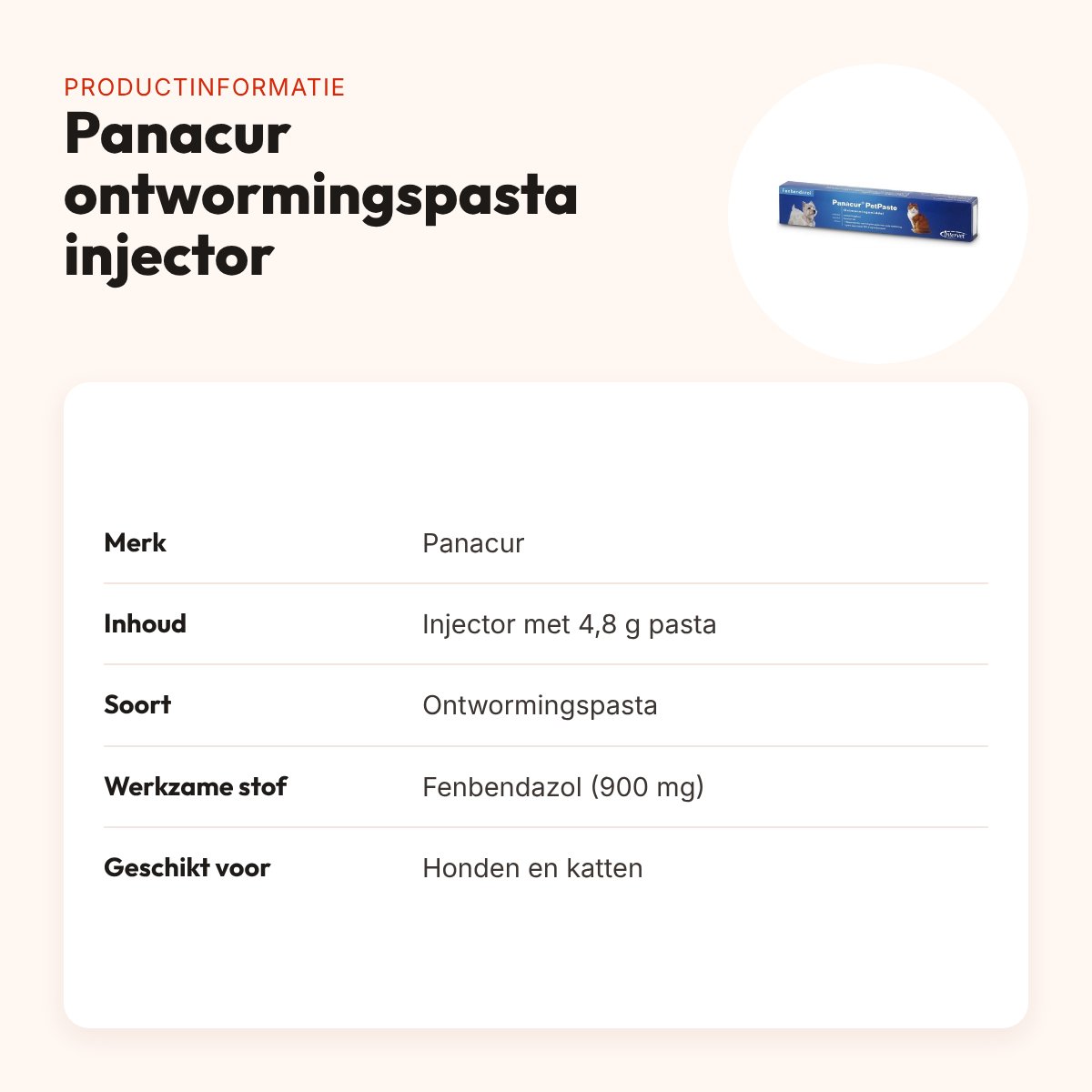 Panacur ontwormingspasta hond en kat – injector 4,8 g – productinformatie