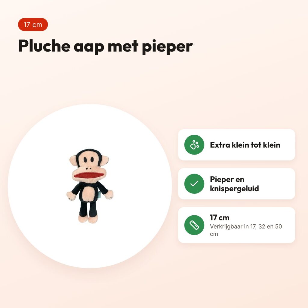 Paul Frank hondenspeeltje pluche aap Julius 17 cm – met pieper – voordelen