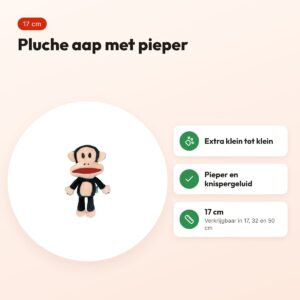 Paul Frank hondenspeeltje pluche aap Julius 17 cm – met pieper – voordelen