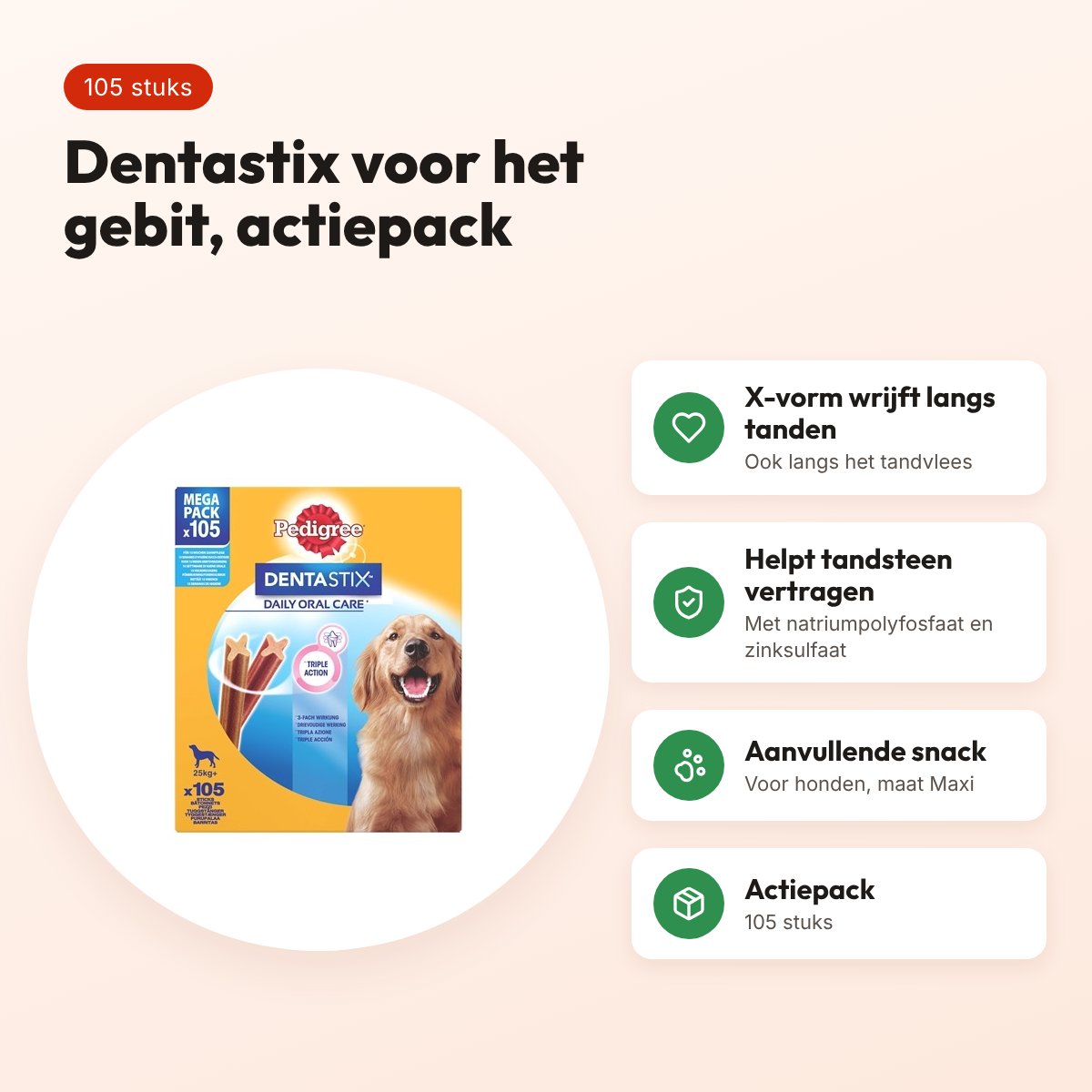 Pedigree Dentastix Maxi kauwsnacks 105 stuks – actiepack voor honden – voordelen