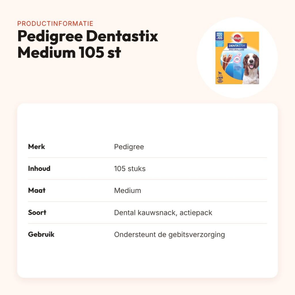 Pedigree Dentastix Medium kauwsnacks 105 stuks – actiepack voor honden – productinformatie