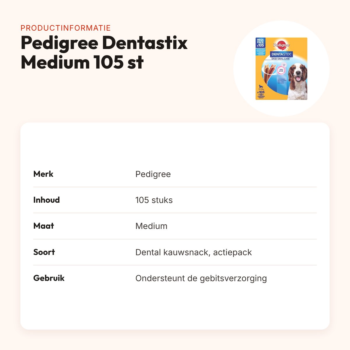 Pedigree Dentastix Medium kauwsnacks 105 stuks – actiepack voor honden – productinformatie