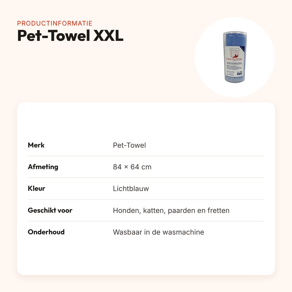 Pet-Towel absorberende handdoek huisdier XXL 84 x 64 cm – lichtblauw – productinformatie