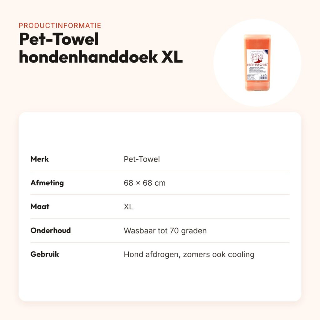 Pet-Towel hondenhanddoek XL 68 x 68 cm – hoge vochtopname – productinformatie